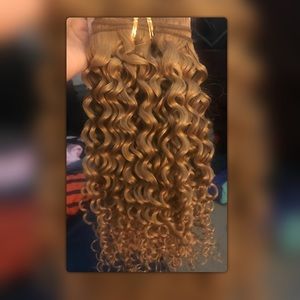 14 inch wavy/ curly blonde human hair ext.  #27